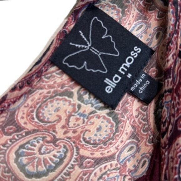 Ella Moss burgundy red silk paisley print draped tunic top size M - Picture 5 of 6